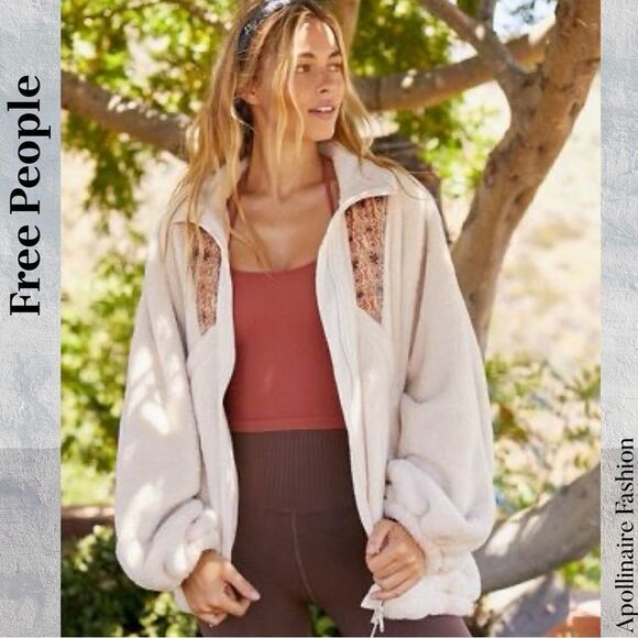 FREE PEOPLE WILD AND FREE FLEECE IVORY TAN LARGE NEW - Picture 1 of 8